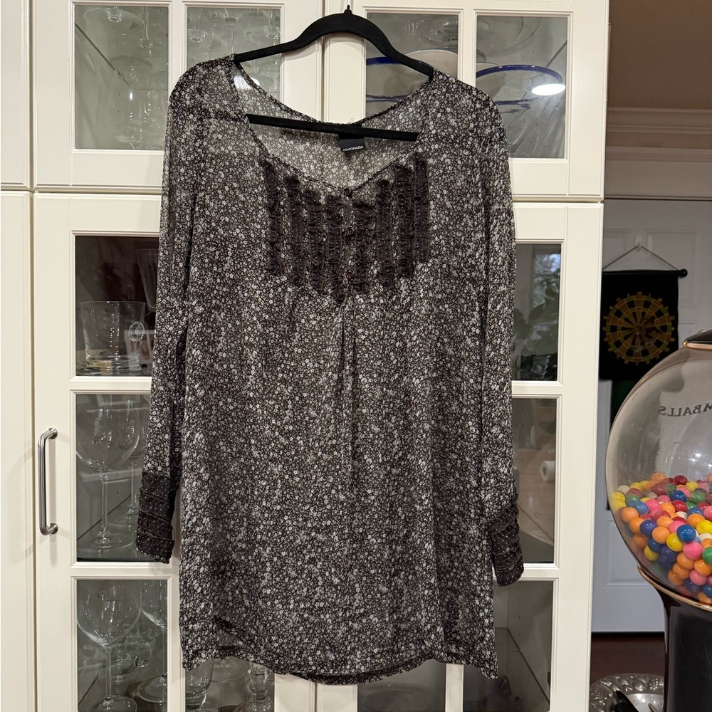 Coconuda Brown Floral Black and White Women's Long Top or Cover-up